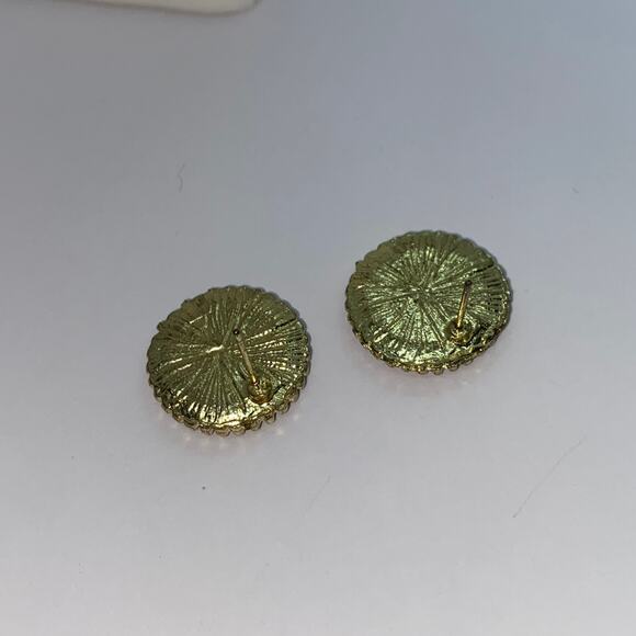 Gold-Tone Burgundy Red Beaded Stud Earrings - Picture 6 of 6